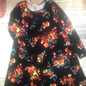 Midi navy blue floral print dress